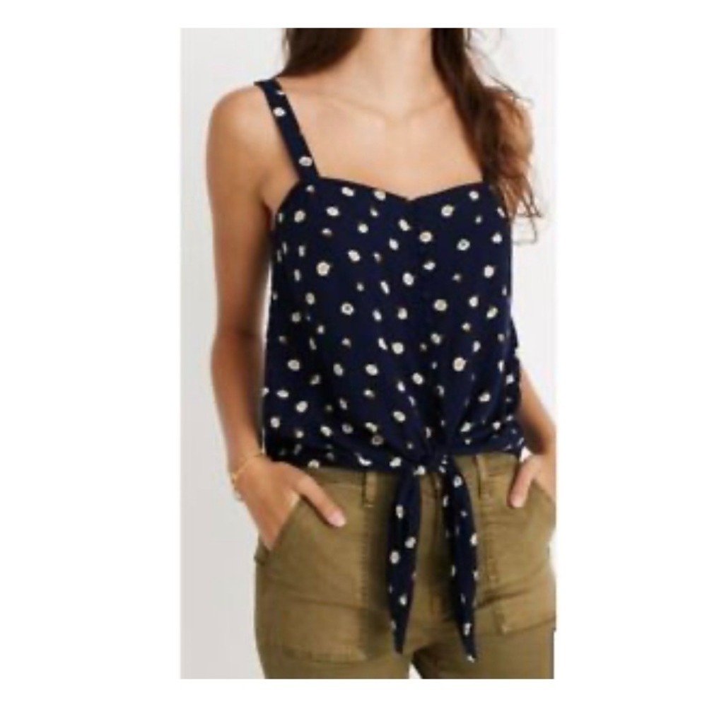 Madewell Navy Floral Tie‎ Front Tank Top Size S Cottagecore Boho Festival